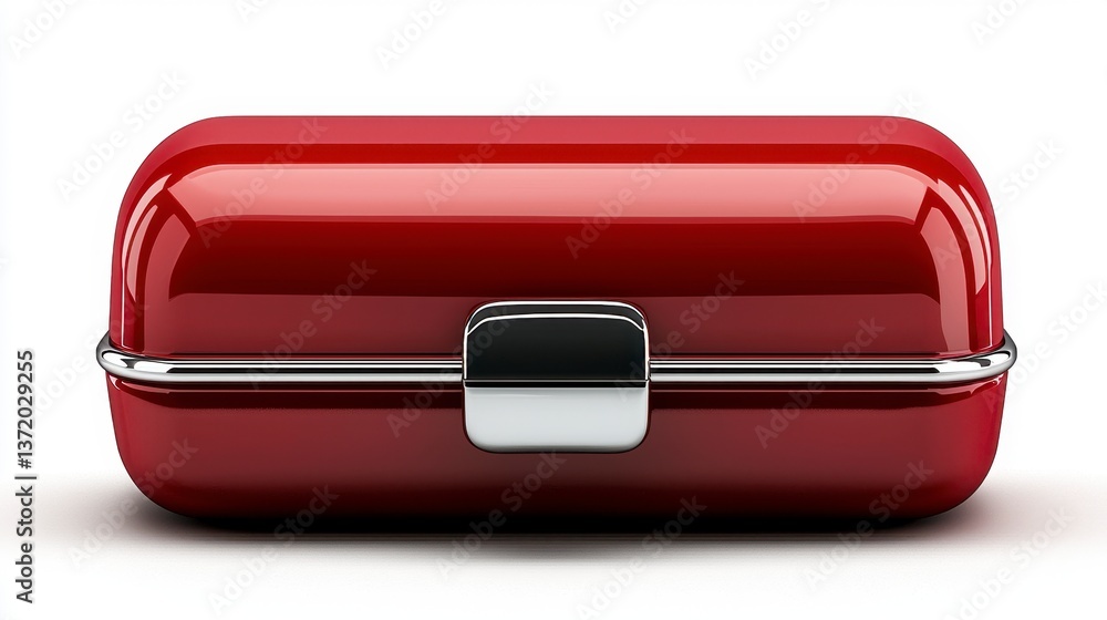Red Glossy Metallic Case with Silver Clasp on White Background Red Glossy Metallic Case with Silver Clasp on White Background