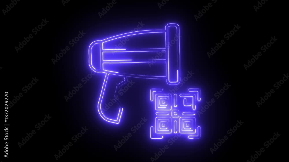 Glowing neon qr code scan icon isolated on black background. HD Video motion graphic animation Glowing neon qr code scan icon isolated on black background. HD Video motion graphic animation