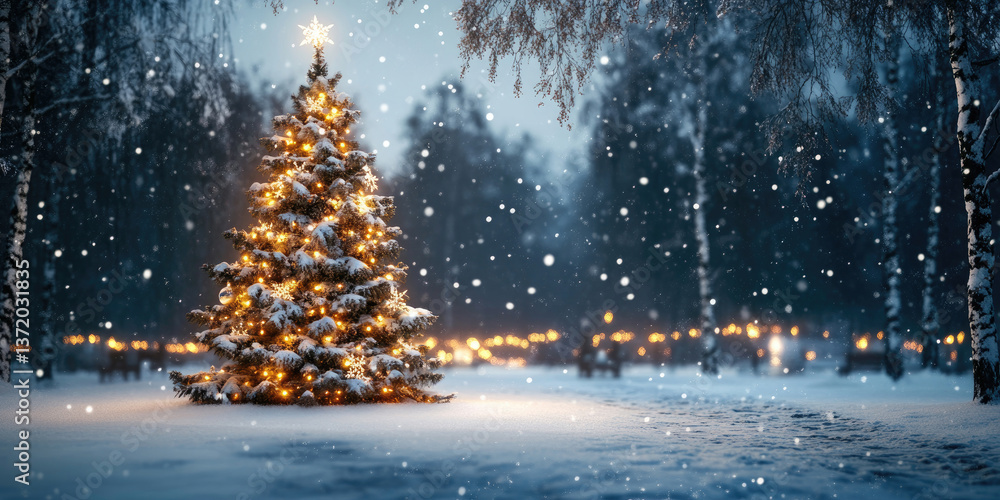 Naklejka premium A Beautifully Decorated Christmas Tree in a Cozy Living Room for Holiday, Festive, or Family Design Projects