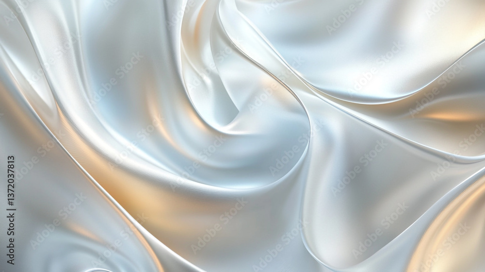 Fototapeta premium Abstract flowing silk fabric with smooth curves and soft light reflecting on the pearly surface