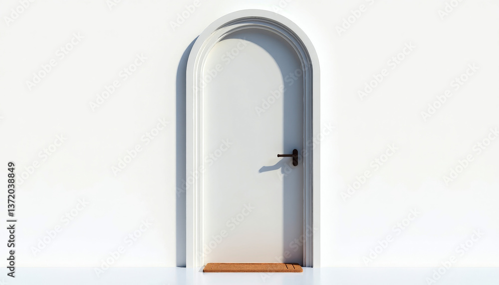Whitewashed Door with Rustic Brown Doormat Against Clean White Wall. A white door with a brown doormat in front of it. Whitewashed Door with Rustic Brown Doormat Against Clean White Wall. A white door with a brown doormat in front of it.