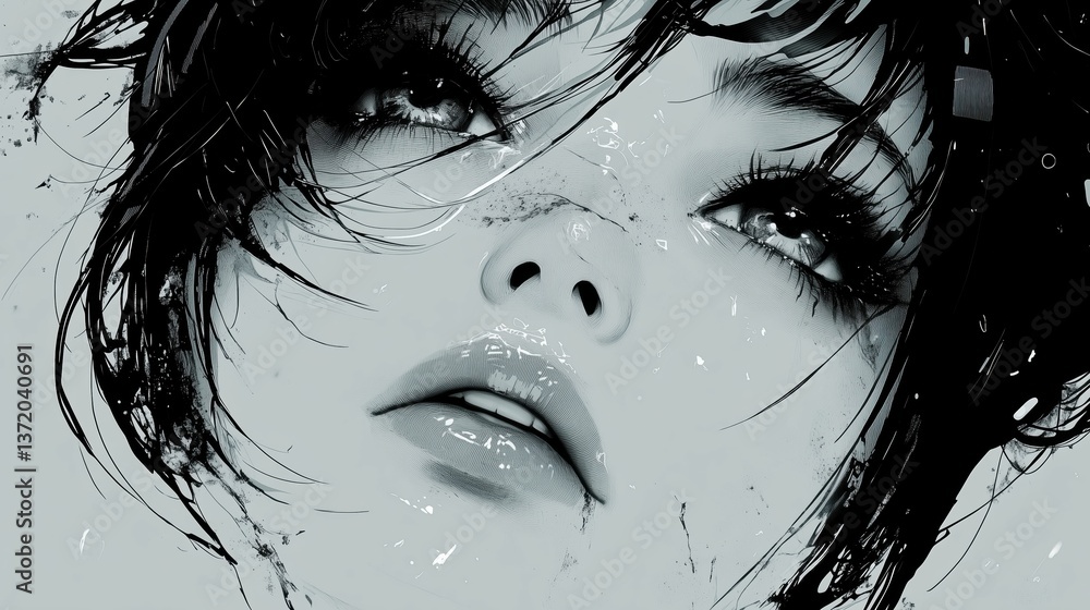 Fototapeta premium Artistic portrait of woman with wet hair and glossy lips