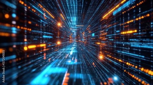 Digital tunnel, data flow, futuristic