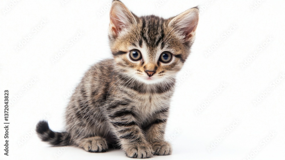 Adorable little tabby kitten looking curiously at the camera Adorable little tabby kitten looking curiously at the camera