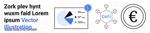 Pie chart with monetary context, decentralized finance network, Euro currency symbol. Ideal for fintech, blockchain concepts, data analytics, finance education, digital economy, banking simple