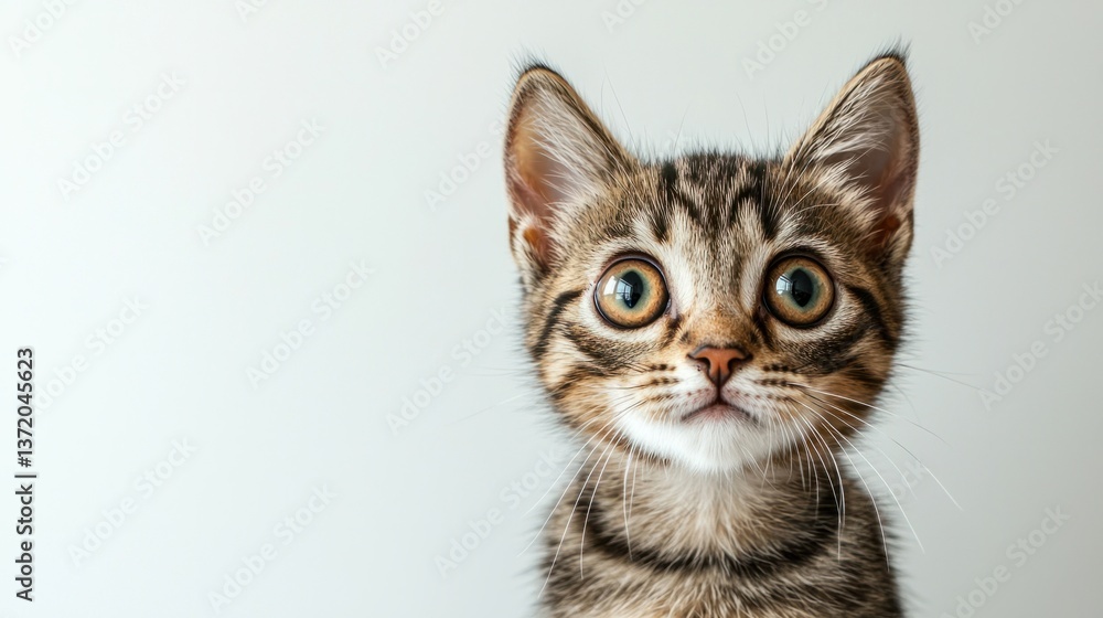 Adorable tabby kitten with large eyes on light background Adorable tabby kitten with large eyes on light background