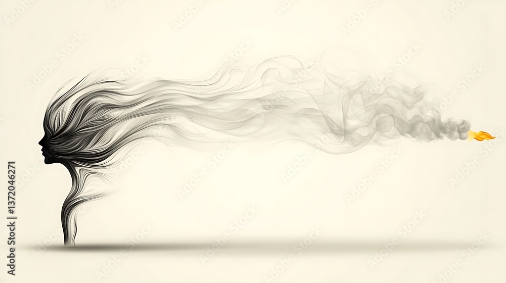 Fototapeta premium Woman's Smoke Hair for Burning Energy.