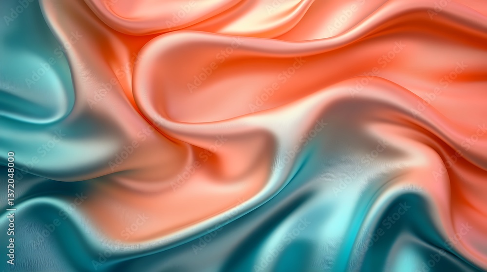 Obraz premium A smooth, silky surface in shades of coral and teal, with a gradient transition and a polished finish,