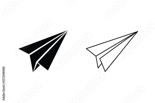 Paper Airplane Icons Black, Outline, Flight, Travel, Message