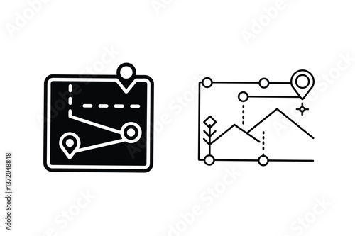 Navigation Icons Route Planning, Map, Location, Journey, Destination, GPS, Travel, Tracking, Points,