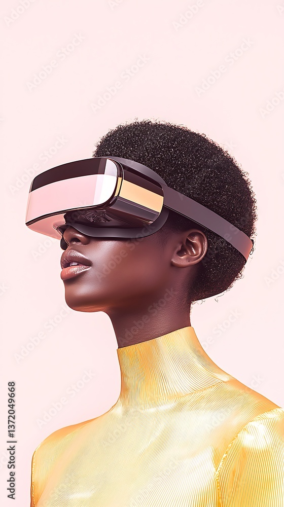 Woman VR Headset for Pink Background. Woman VR Headset for Pink Background.