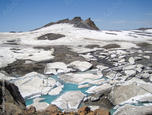 Obraz na płótnie Ice covered pool of water on the hills of Mt Ruapehu summit track. North Island. New Zealand. w salonie