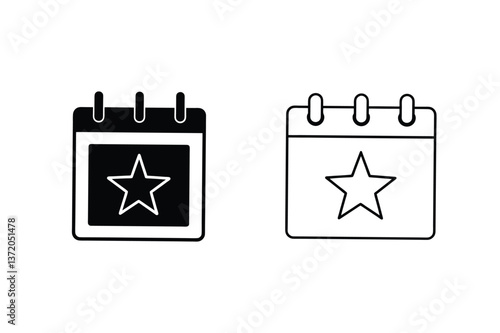 Calendar Icons Starred Date, Event Reminder, Schedule, Important Day