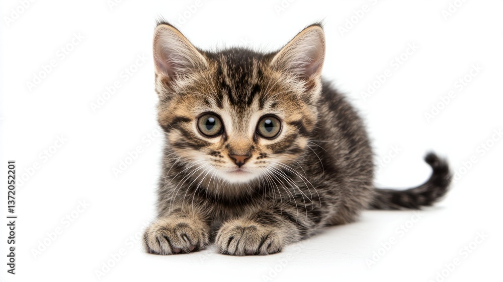 Adorable Tabby Kitten with Large Eyes and Playful Expression Adorable Tabby Kitten with Large Eyes and Playful Expression