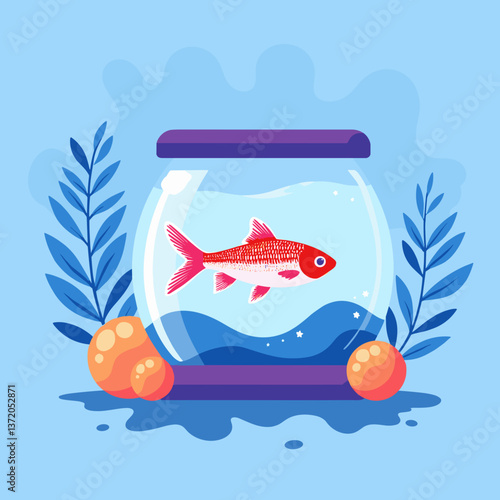 Goldfish swimming in a bowl for National Pet Day illustration  