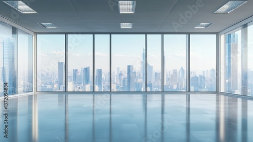 Empty modern office with city view
