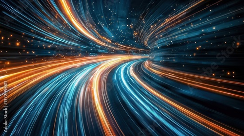 Dynamic abstract lines of motion define the future, a stream of light and energy with incredible velocity and speed.