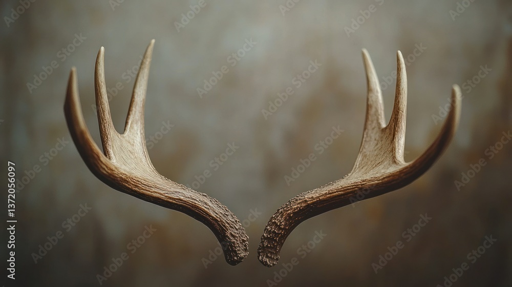 Fototapeta premium Antler Pair, Studio Shot, Rustic Background, Hunting Decor