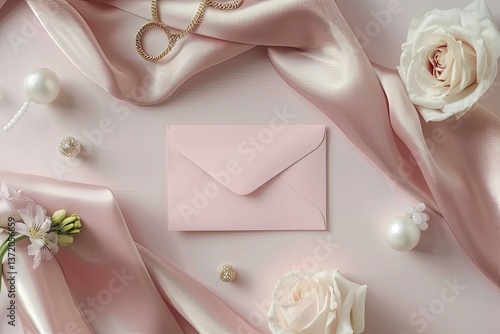 High Definition View of Template, Wedding Ornaments and Pink Envelope