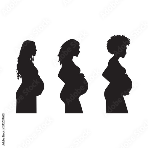 Pregnant Woman Silhouette Progression Vector Design.