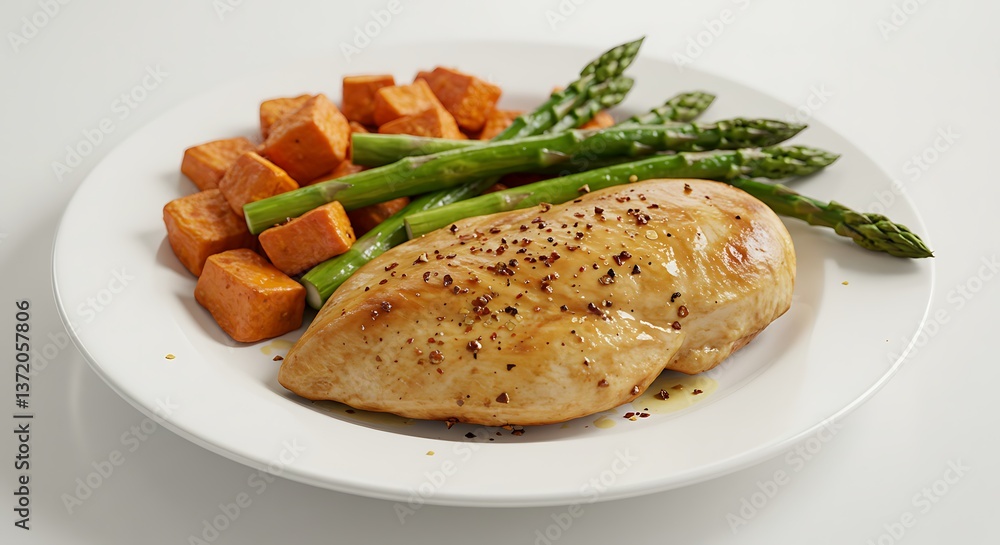 Delicious Grilled Chicken Breast with Roasted Sweet Potatoes and Asparagus Delicious Grilled Chicken Breast with Roasted Sweet Potatoes and Asparagus