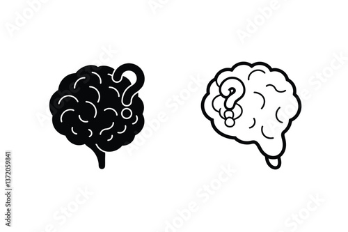 Brain Teaser Question Mark on Human Brain Icon Graphics