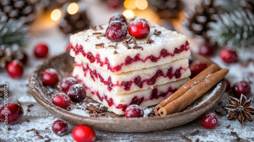 Wallpaper Mural Festive Cranberry Dessert, Christmas Lights Background Torontodigital.ca