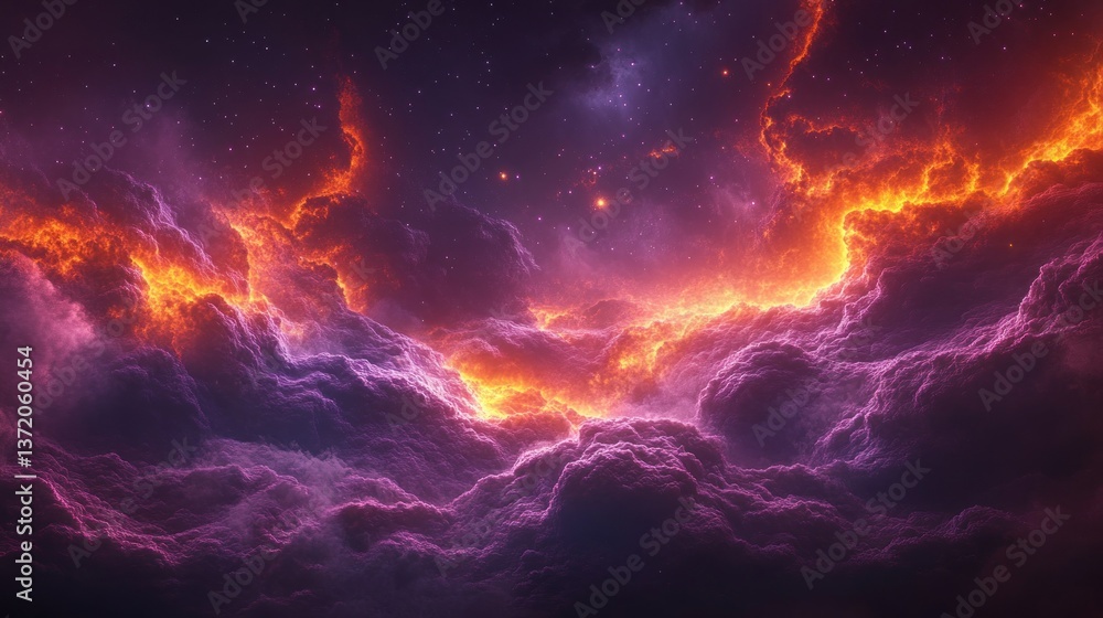 Fiery cosmic cloudscape, nebula background, space fantasy art Fiery cosmic cloudscape, nebula background, space fantasy art