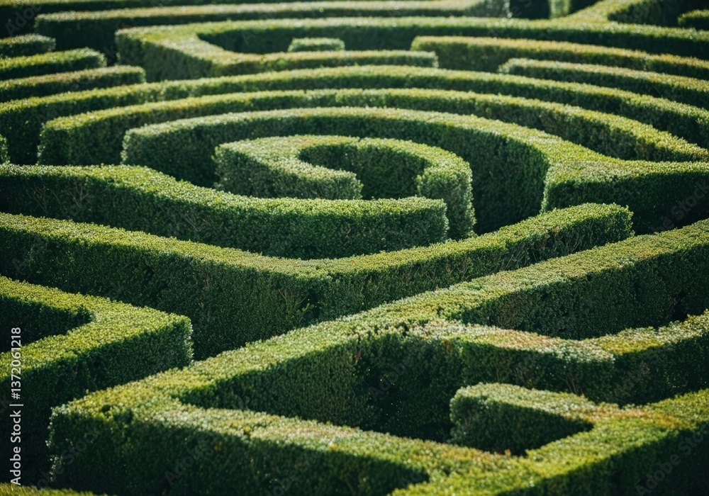 Intricate green maze design made of neatly trimmed hedges Intricate green maze design made of neatly trimmed hedges