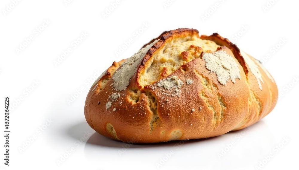 Artisanal bread, crusty loaf, white background, visual, clean Artisanal bread, crusty loaf, white background, visual, clean