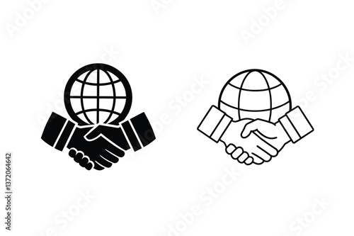 Global Partnership Handshake Icons, International Collaboration, Worldwide Business
