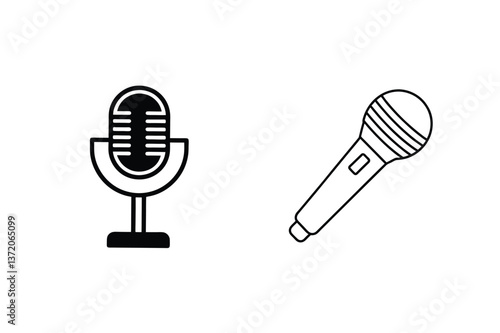 Retro Microphone and Modern Microphone Icons, Audio Recording Equipment