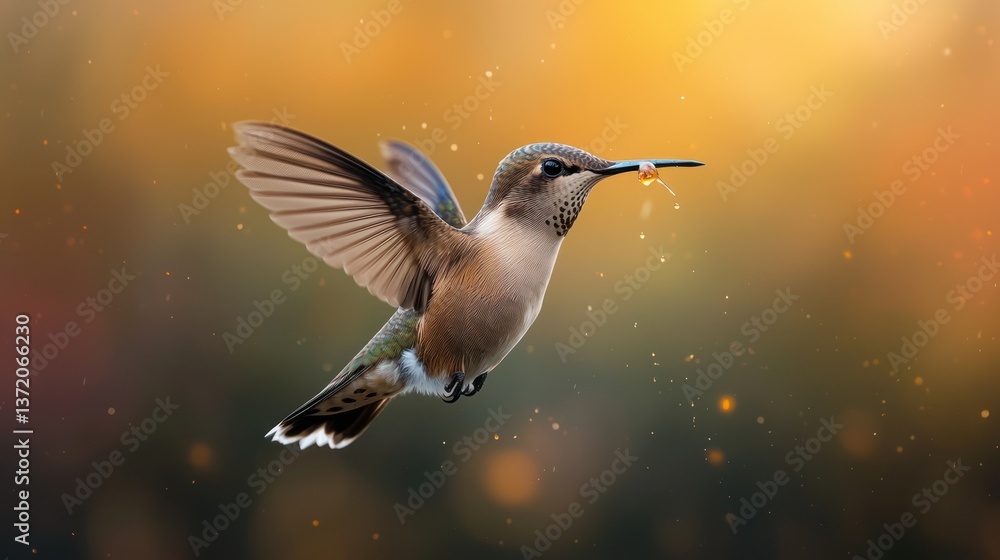 Naklejka premium Hummingbird in Flight, Vibrant Background