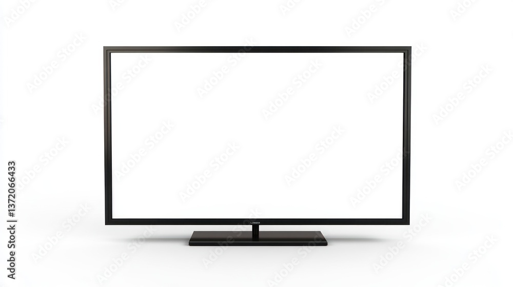 Flat-screen TV mockup, white background, studio, blank screen, advertising Flat-screen TV mockup, white background, studio, blank screen, advertising