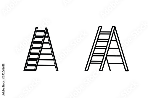 Step Ladders Aflame, Construction, Safety, Icons, Black, White, Line art, Simple, Graphic Design, El