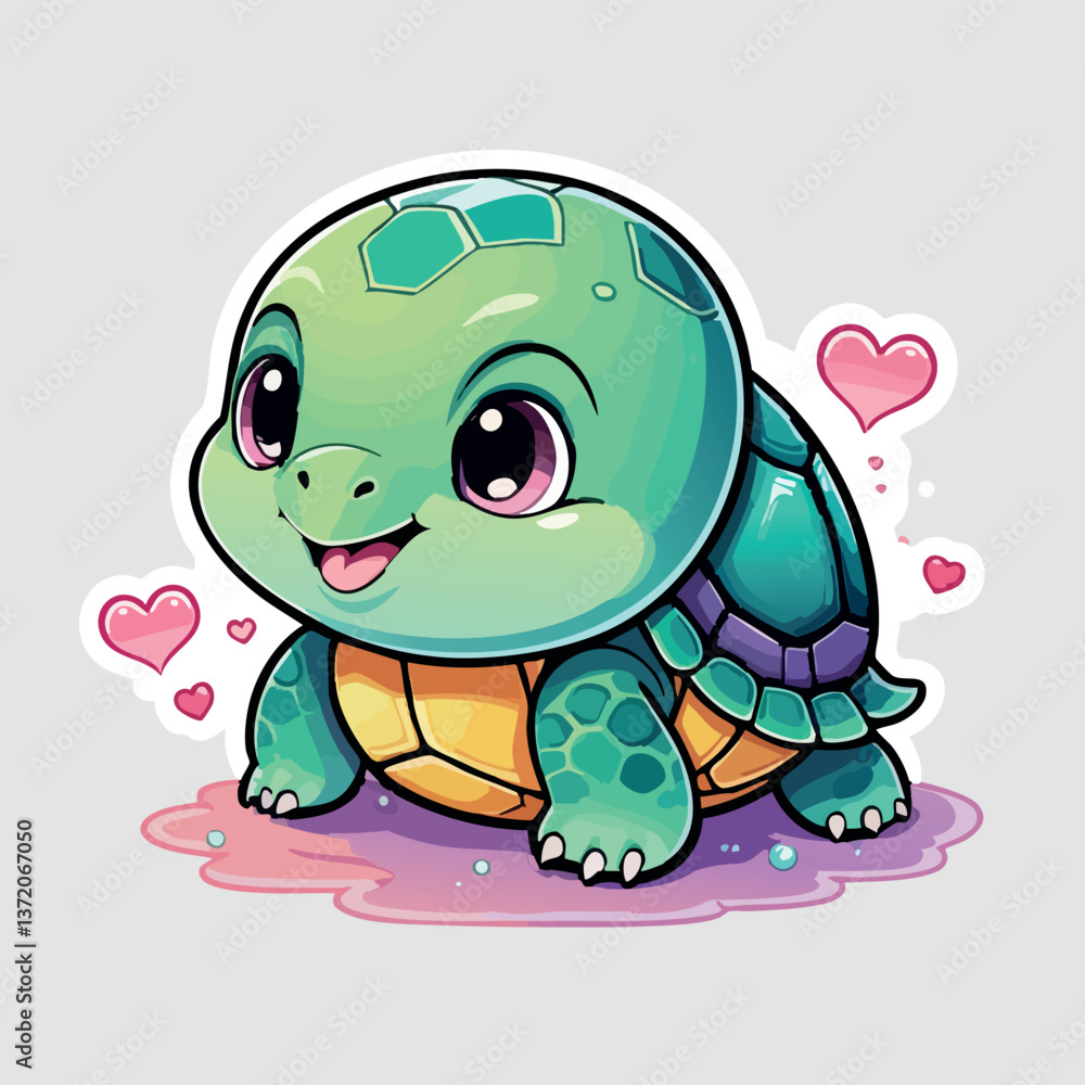 Obraz premium Cute kawaii turtle with happy expression