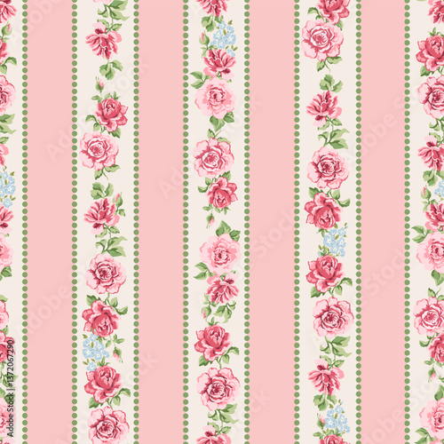 Fashion stylish vertical striped floral pattern with rose flower. Design for fashion, fabric, textile, wallpaper, packaging and all prints.