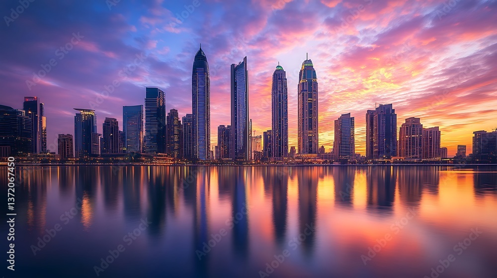 Close-up of mirrored skyscrapers reflecting dramatic sunset, high-contrast HDR reflections, stunning cityscape at dusk Close-up of mirrored skyscrapers reflecting dramatic sunset, high-contrast HDR reflections, stunning cityscape at dusk