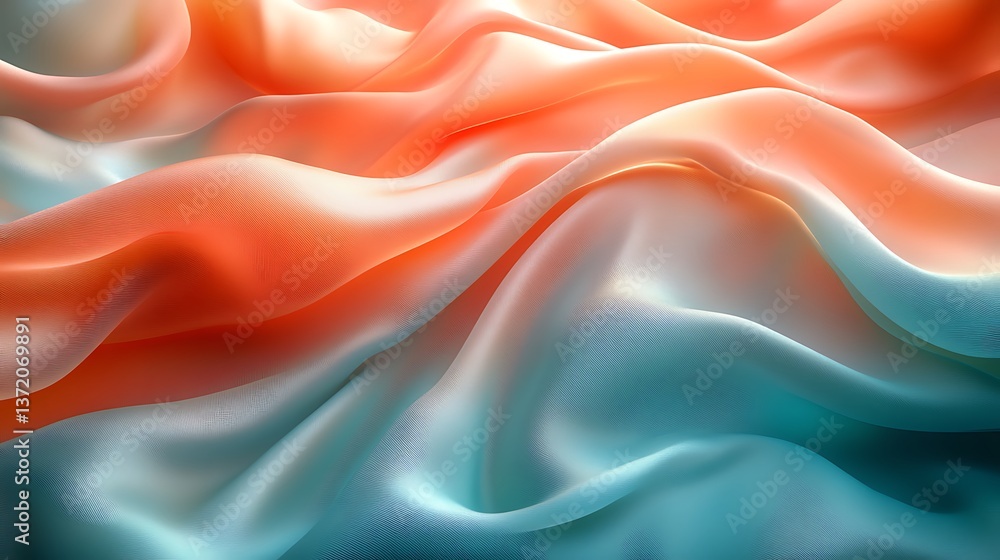 Fototapeta premium A smooth, silky surface in shades of coral and teal, with a gradient transition and a polished finish,