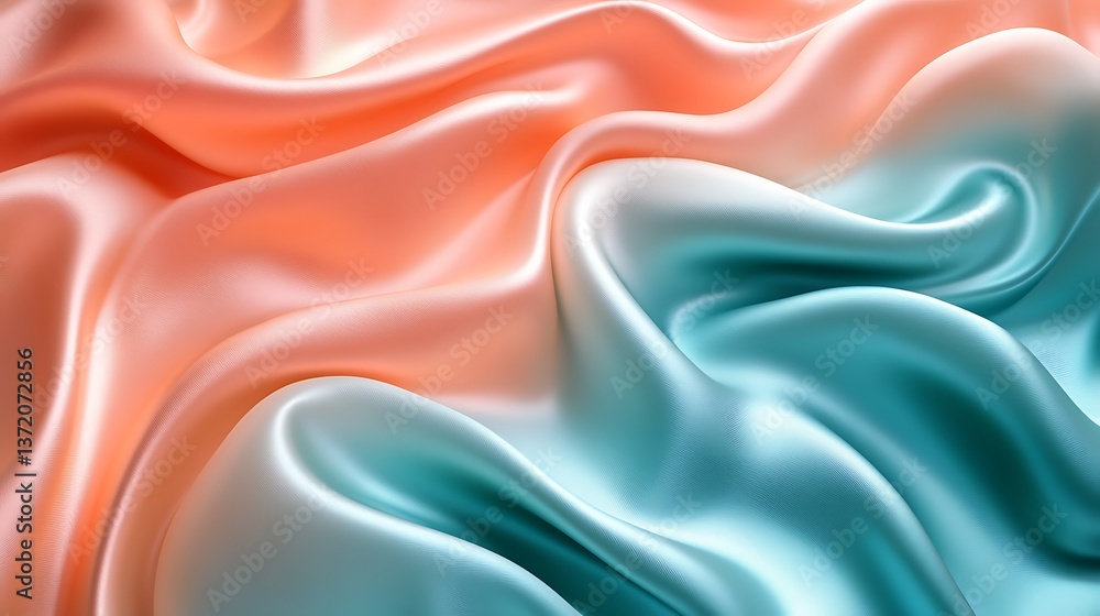 Fototapeta premium A smooth, silky surface in shades of coral and teal, with a gradient transition and a polished finish,