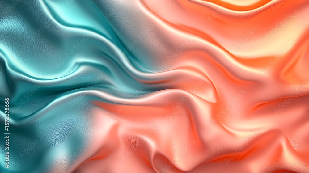 Fototapeta premium A smooth, silky surface in shades of coral and teal, with a gradient transition and a polished finish,