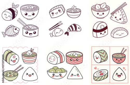 Cute and Colorful Kawaii Food Icon set for Japanese-Themed Design