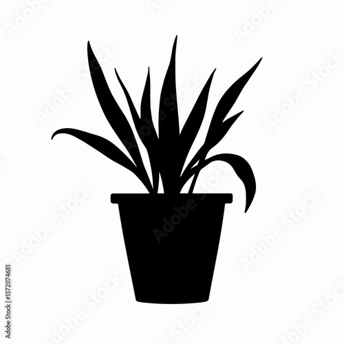Silhouette of a potted plant with long leaves