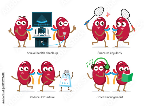 Healthy kidney . Cute medical cartoon characters . Isolated white background . Vector .