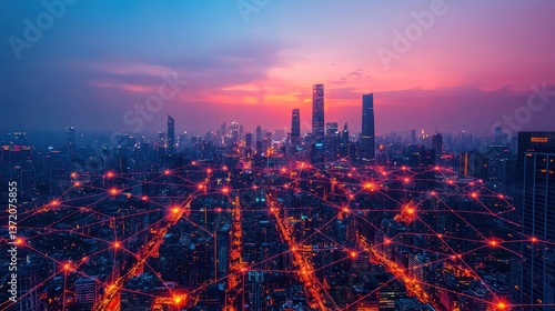 Wallpaper Mural Urban Connectivity and Technology Integration in a Sunset Cityscape Aerial View Modern Environment Torontodigital.ca