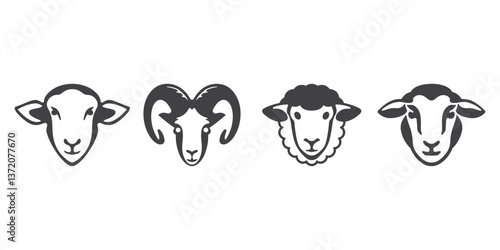 Sheep Head Silhouette Vector Illustration Set