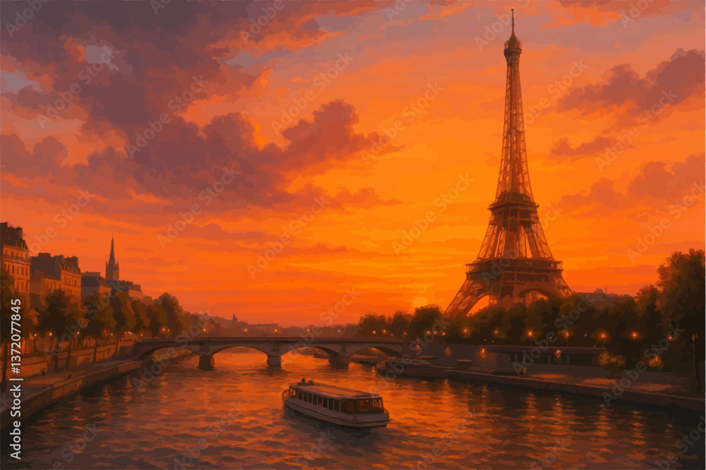 Fototapeta premium paris at sunset with seine river and eiffel tower