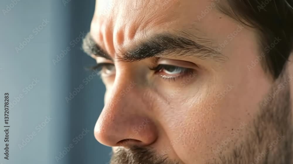 Intense focus: man analyzing data on screen for critical decisionmaking and problemsolving Intense focus: man analyzing data on screen for critical decisionmaking and problemsolving