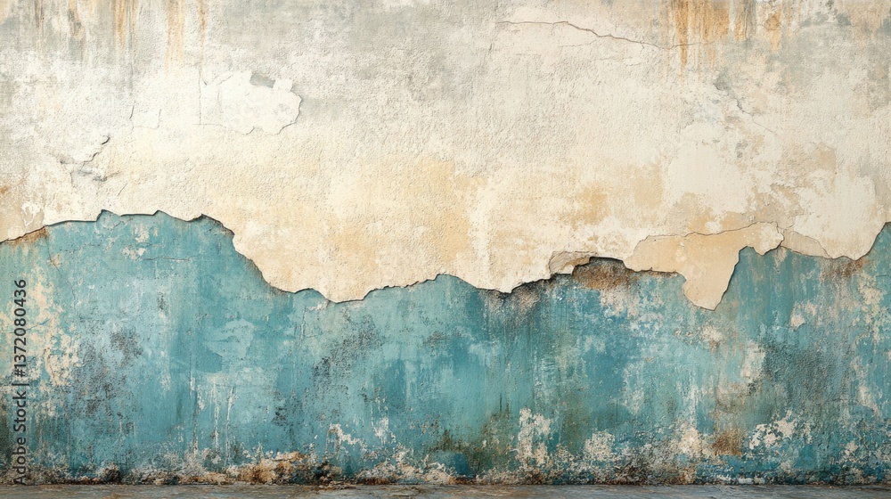 Fototapeta premium Minimalist cracked plaster wall with soft texture and light neutral tones, vintage simplicity. 