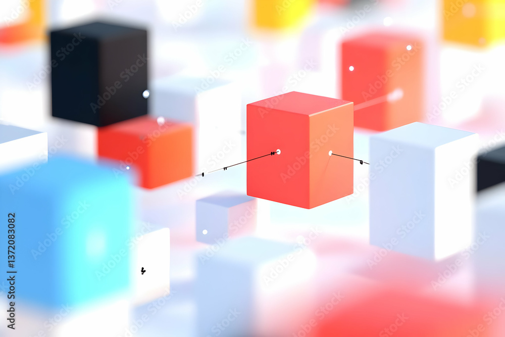 Fototapeta premium Abstract Arrangement of Colorful 3D Cubes Connected with Lines in a Conceptual Design
